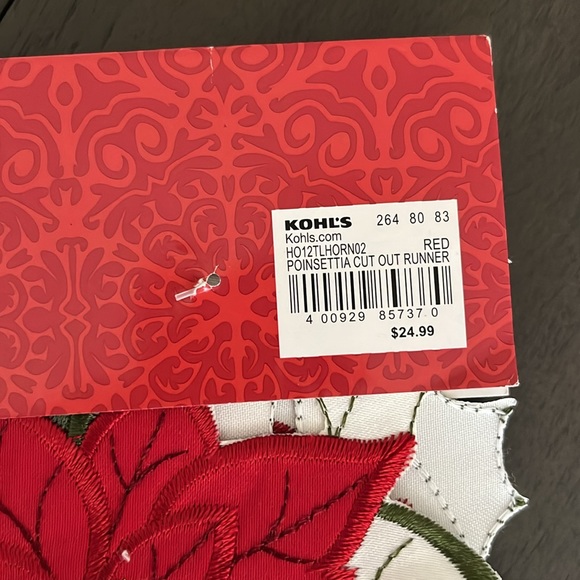 Holiday dark red poinsettia cut out table runner. - Picture 5 of 5